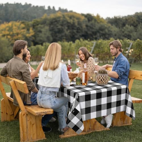 Black Gingham Disposable Tablecloth Roll - 54 x 100 ft with Cutter for Parties