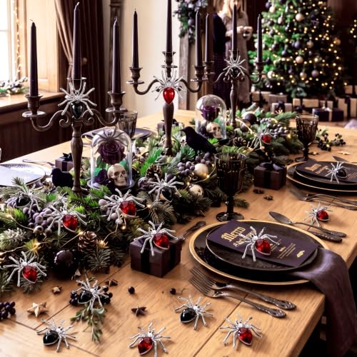 Crystal Gothic Spider Christmas Ornament Set - 12 Pcs, 1.97 Inch Decorations