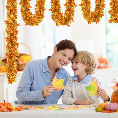 Gold Thanksgiving Tinsel Garland 66Ft Glitter Maple Leaf Decor for Autumn & Holiday Parties