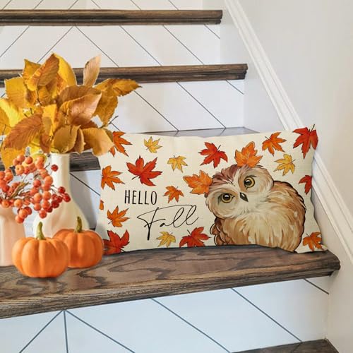 Fall Owl Bird Lumbar Throw Pillow Cover 12x20 - Autumn Decor Variation of THIS listing: Fall Owl / 20" x 12"