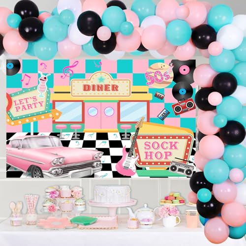 50s Theme Party Decorations Set with Balloons Backdrop and Garland