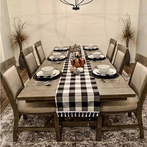 Black and White Checkered Table Runner 14x90 Inches Gingham Halloween Decor