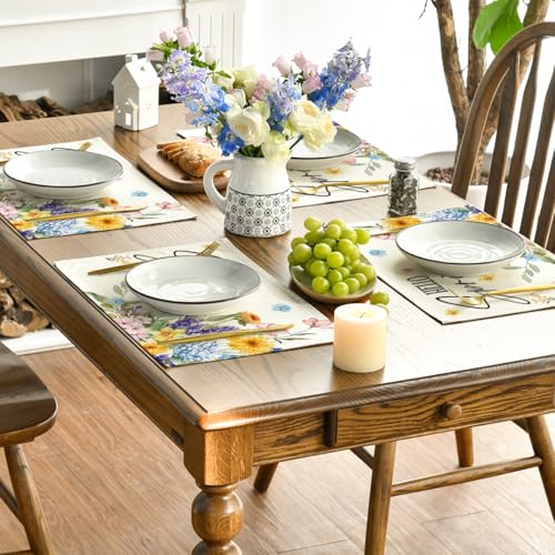 Set of 4 Floral Placemats 12x18 Inch Lavender Dahlia Hydrangea Table Decor