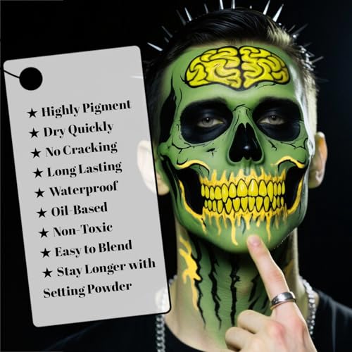 Oil-Based Body Paint Set - Black, Yellow & Bright Green Halloween Cosplay