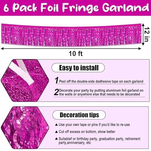 Rose Red Fringe Garland - 10 Ft Metallic Tinsel Streamers for Party Decor - Variation of THIS listing
