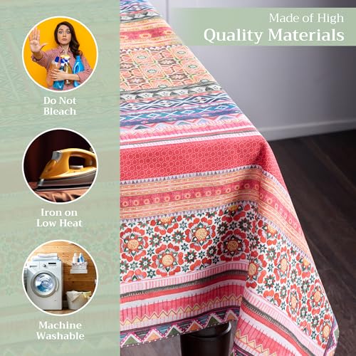 Ispahan Square Table Cloth - 54x54 Inch 100% Cotton Reusable Holiday Decor