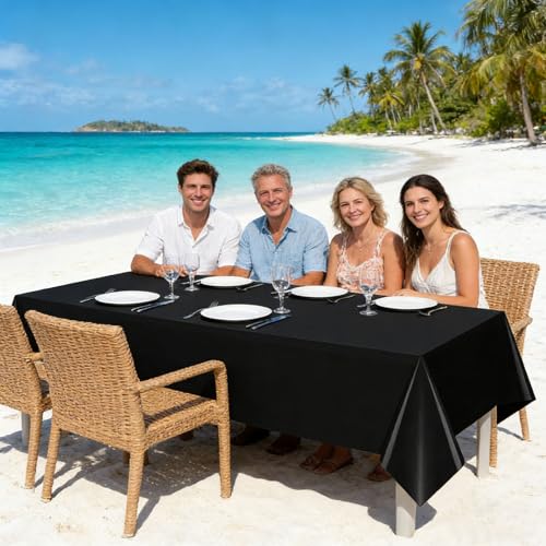Disposable Waterproof Tablecloths Set - Red White Black, 54x108 Inch, 12 Pack