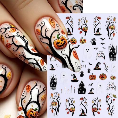 Halloween Nail Art Stickers Decals 3D Ghost Pumpkin Black Cat Bat Boo - Style6