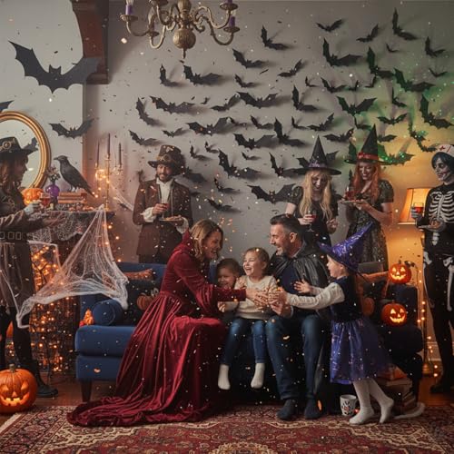 Halloween Hanging Bat Decorations Set - 18pcs, Glow Eyes, Waterproof Indoor & Outdoor Spooky Décor