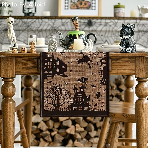 Halloween Table Runner 13x90 Inch Black Brown Spun Polyester Decor
