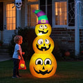 Inflatable Halloween Pumpkins with Witch Hat and LED Lights - 5 Ft Outdoor Yard Decor