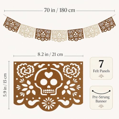Dia De Los Muertos Ofrenda Decorations Felt Papel Picado Banner - Gold -1