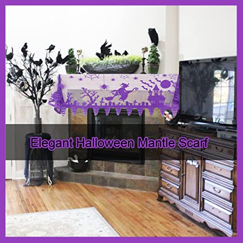 Halloween Mantle Scarf Lace Decoration Haunted House Ghost Witch Hat - Purple