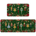 Nutcracker Green Christmas Kitchen Rugs Set of 2 - Door Mat & Runner, Holiday Home Decor