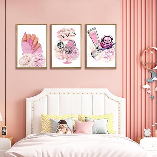 Pink Fashion Women Nail Wall Art Poster Set - Purple / 16x24