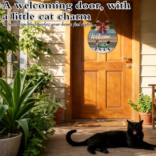 Interchangeable Welcome Sign with Black Cat & Seasonal Wreaths - Landscape, Magnetic Door Decor