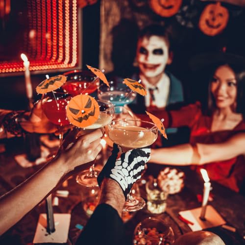 Halloween Pumpkin Cocktail Umbrellas - 100 Pack Party Drink Decor