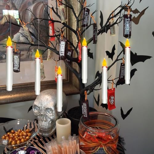 White Floating Candles with Remote - 10 Pack Flameless Hanging LED Taper Candles