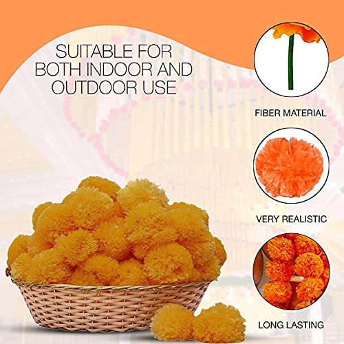10 Pack Artificial Marigold Garland - Yellow & Dark Orange Wedding & Diwali Decor