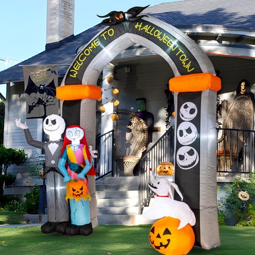 Halloween Inflatable Skeleton Archway with Pumpkin and LED Lights - 10FT Outdoor Decor - Variation: Skeleton Dog & Arch