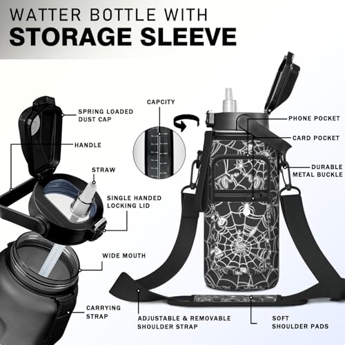 Spider Web Snake Half Gallon Water Bottle with Sleeve - 64 OZ - Witchy Gift