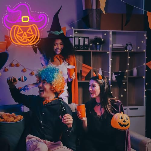Halloween Neon Sign Pumpkin Witch Spider Neon Light Wall Decor - Purple, Yellow, Orange - Kids Room, Bar, Club