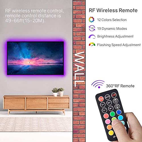 Pre-Cut LED Strip Lights Kit with RF Remote, Power Supply, Connectors - 12 Inch RGB Accent Lighting for TV, Home, DIY