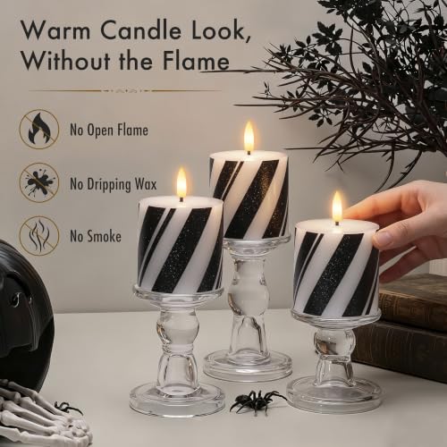 Halloween Flameless Candles with Real Wax & Timer - Black Stripes 3x3 Inch