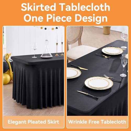 Black Spandex Fitted Rectangle Tablecloth 8ft - 4 Pack, Wrinkle-Free, Stretch Fit
