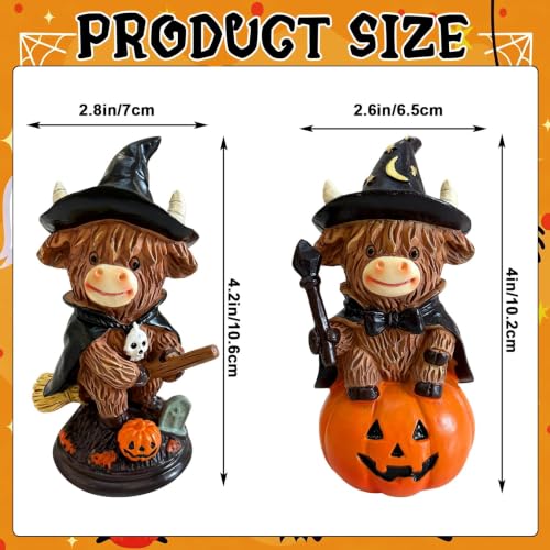 Halloween Highland Cow Figurines Set - Farmhouse Fall Decor, Rustic & Festive