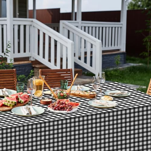 Black and White Gingham Disposable Tablecloths Set - Black / 3 - 54x108 Inch for Parties