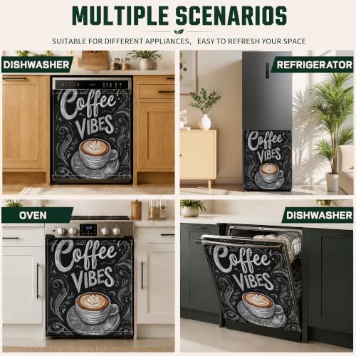 Retro Coffee Dishwasher Magnet Cover 23x26 Inch - Waterproof Kitchen Appliance Decor
