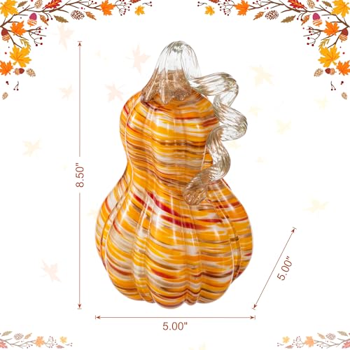 8.5-Inch Fall Glass Pumpkin Decor with Variation of 5 Inch - Handcrafted Autumn Gourd for Centerpieces & Holiday Decor