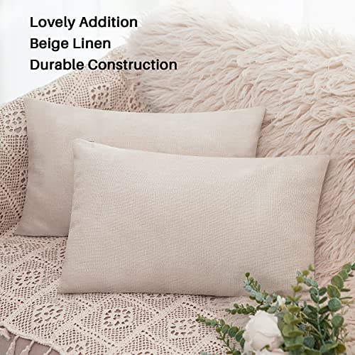 Beige Linen-Like 12x20 Inch Pillow Covers Bulk Set for Sublimation DIY - Pack of 8