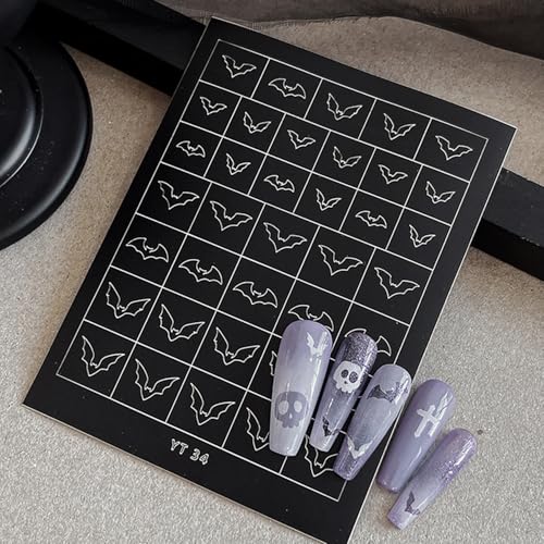Halloween Nail Stickers & Airbrush Stencils - Spooky Bat Pumpkin Skeleton Design - Style 16