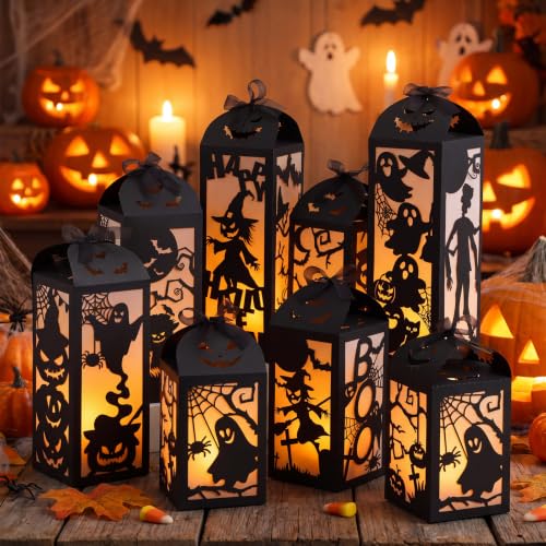 Halloween Centerpiece Lantern Set - Light Up Paper Decorations, 8 Pieces - Gerrii