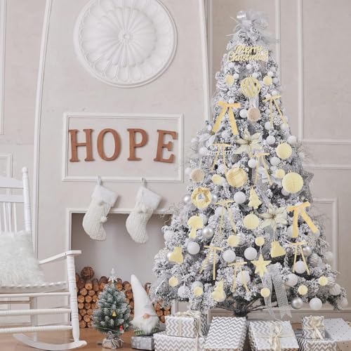 White Velvet Christmas Ornaments Set - 38 Shatterproof Holiday Baubles for Tree & Decorations