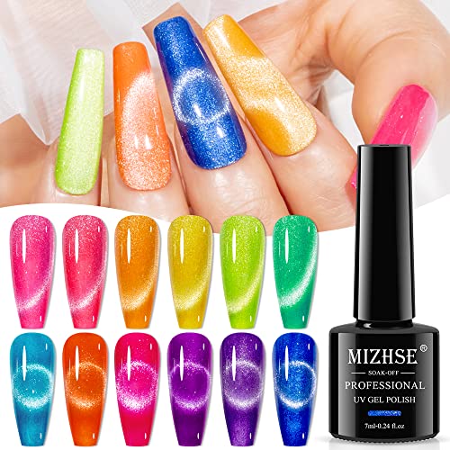 Neon Cat Eye Gel Polish Kit with Glitter & Magnetic Stick - 12 Colors for Nail Art