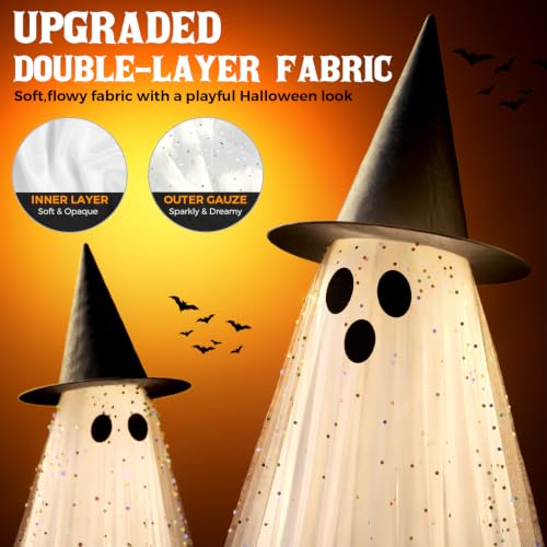 White Light Up Ghost Halloween Decorations - 2 Pack, Outdoor & Indoor, Remote & Timer