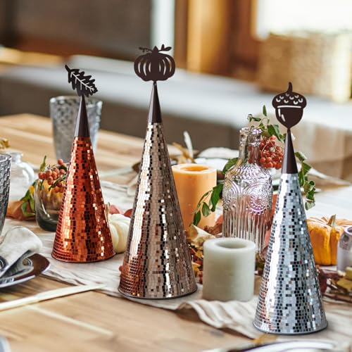 Fall Table Decor Tree Set - Handmade Disco Glass Centerpieces for Autumn Parties
