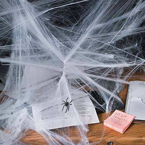 Halloween Luminary Bags and Spider Web Decorations Set - 12 Pack, Orange and Black