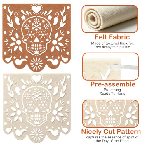 4 Pcs Dia De Los Muertos Felt Papel Picado Banners - 40 Feet