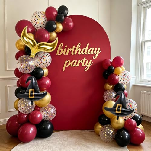 Wizard Balloon - 39Pcs Black Burgundy Gold Party Balloon Set with Confetti & Magic Hat