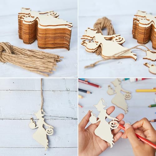 Wooden Potion Bottle Witch Halloween Ornaments - Unfinished Craft Set, 20 Pieces