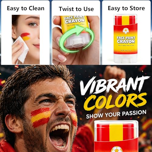 Spain Flag Face Paint Stick - World Cup 2026 Soccer Fan Makeup, Sweat-Proof & Easy Removable