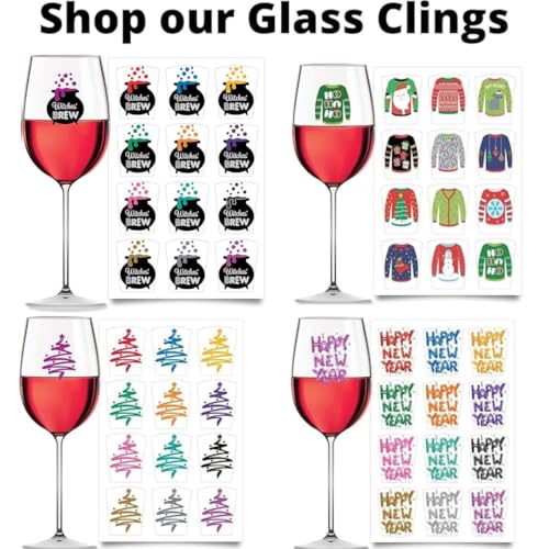 Halloween Drink Markers Set of 12 - Reusable Static Cling Wine Glass Decals