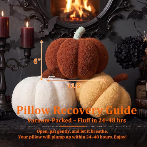 Pumpkin Throw Pillows Set - White and Brown Halloween Fall Decor 11.8 x 6 inches