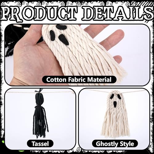 Halloween Ghost Tassel Garland - Black & White 9Ft Macrame Banner Decor