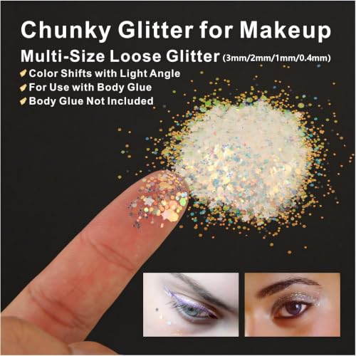 Self-Adhesive Face Gems & Chunky Body Glitter Set for Festival Makeup