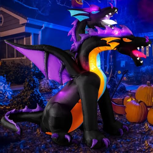 7FT Halloween Inflatable Dragon Decoration - Purple Two-Headed Outdoor Blow Up